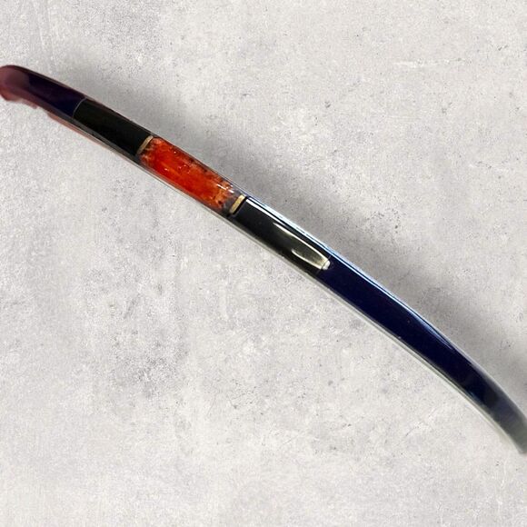 Set of 2 Vintage Silver Bangles with Coral, Lapis Lazuli & Onyx Inlay Bracelet - Picture 3 of 6